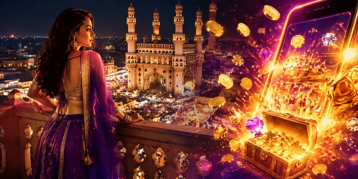 Night market in Hyderabad with vibrant slot game promotions